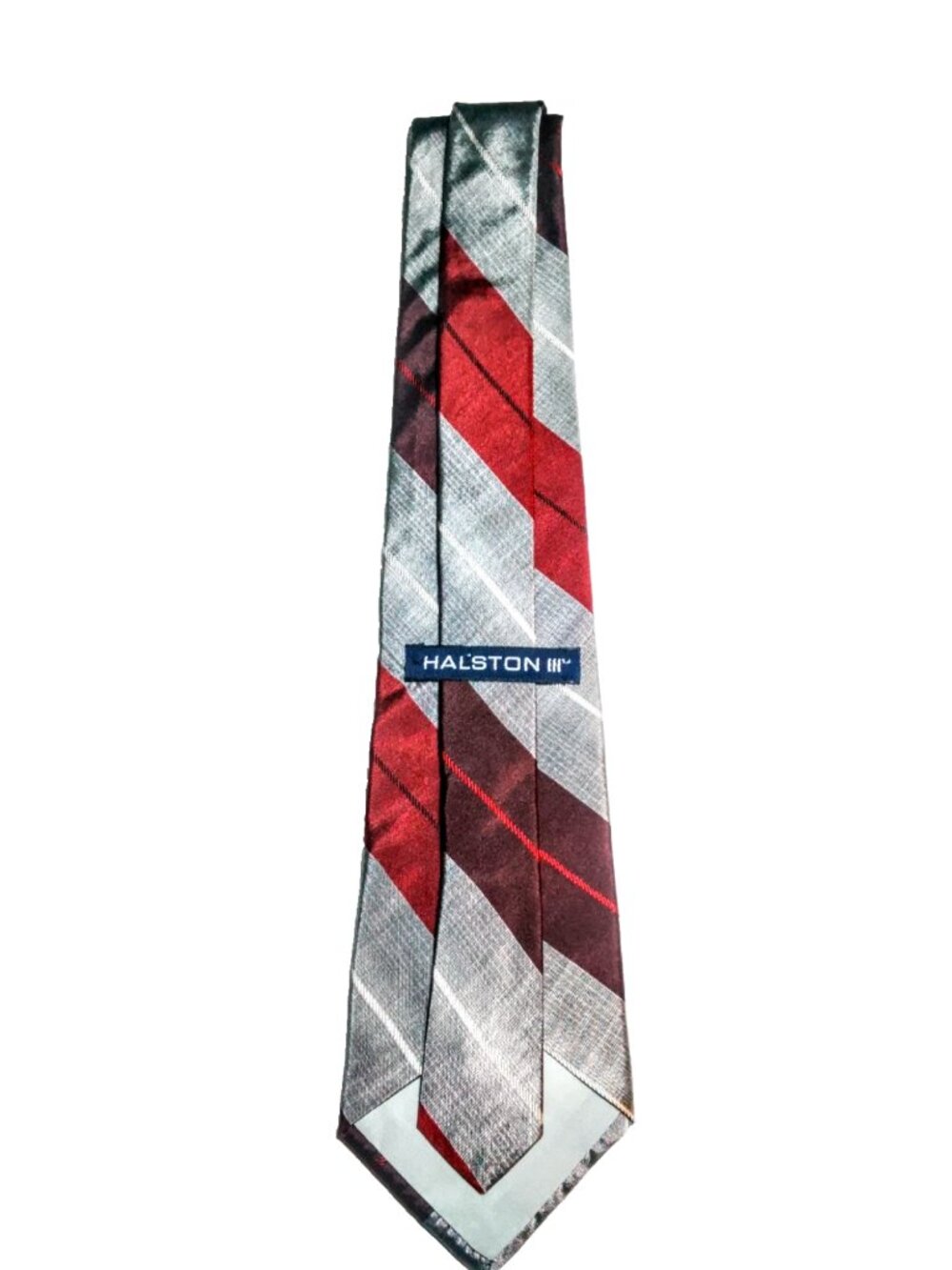 Halston III Vtg 1980s Striped Regimental Textured Metallic Shimmery Silk Tie USA - Picture 6 of 8